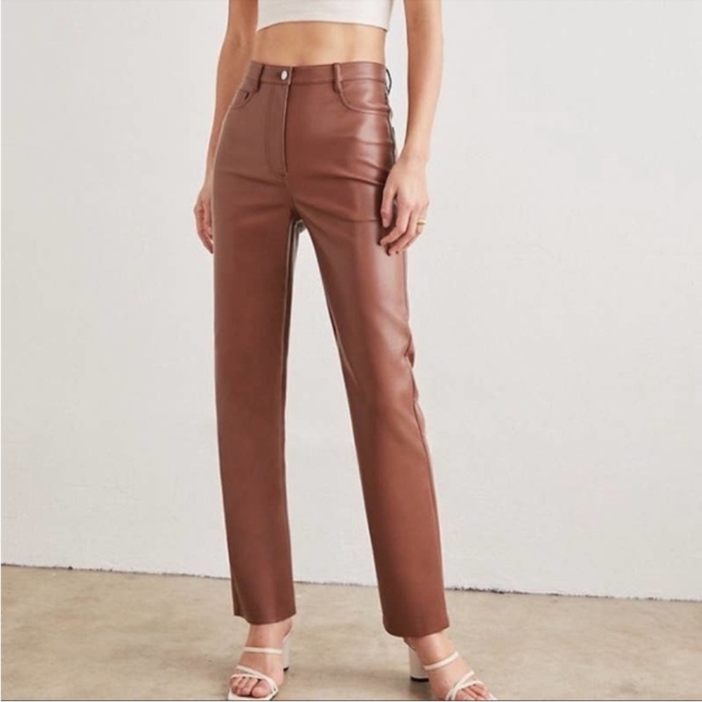 Wilfred by Aritzia The Melina High Waist Pant Vegan Leather Patina Brown Size 12